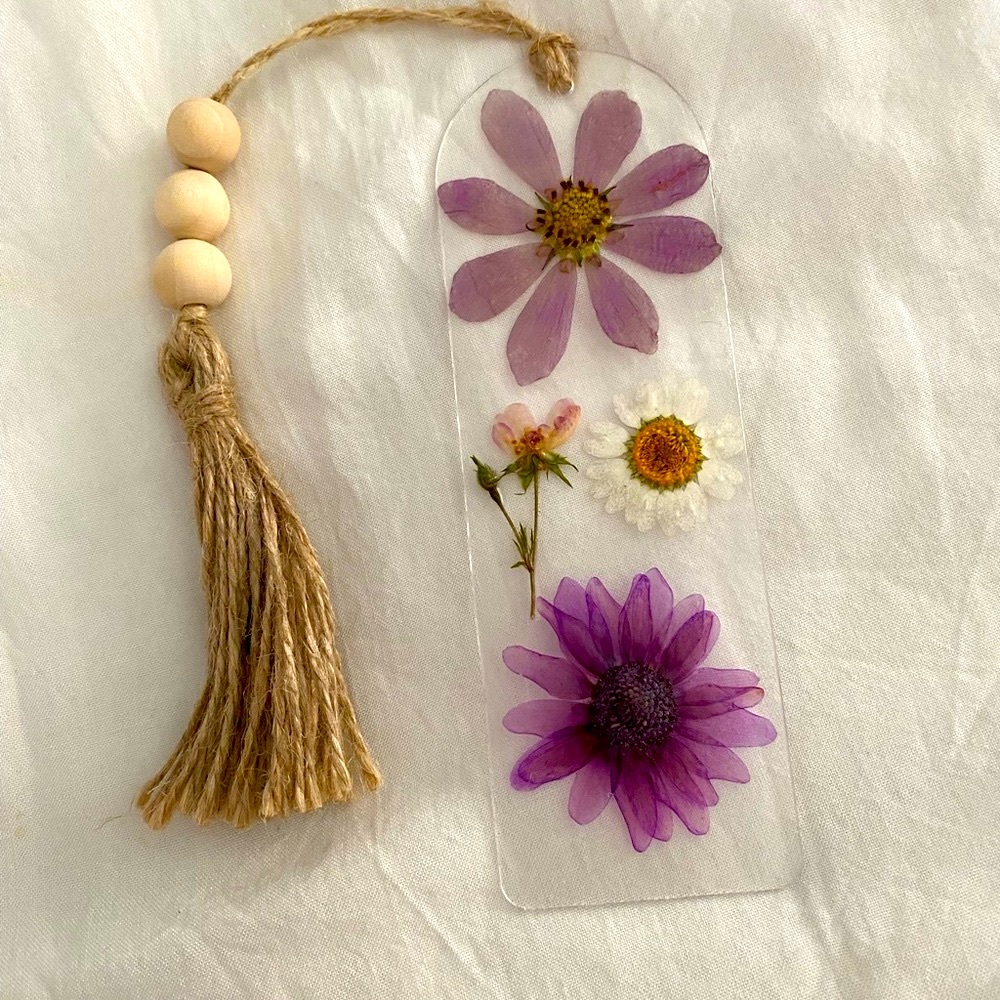Hand crafted pressed flower acrylic Bookmark with Tassel
